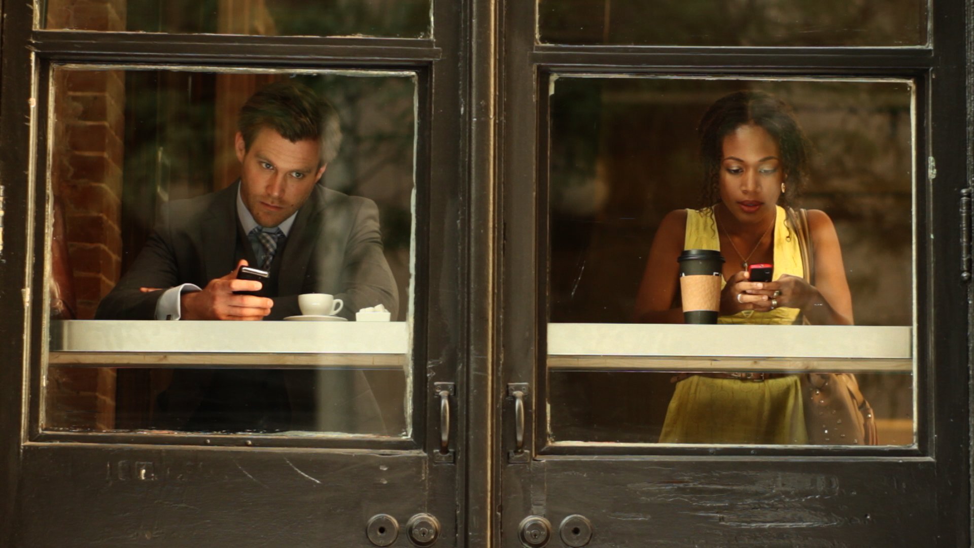 MY LAST DAY WITHOUT YOU production still of leads Ken Duken and Nicole Beharie.