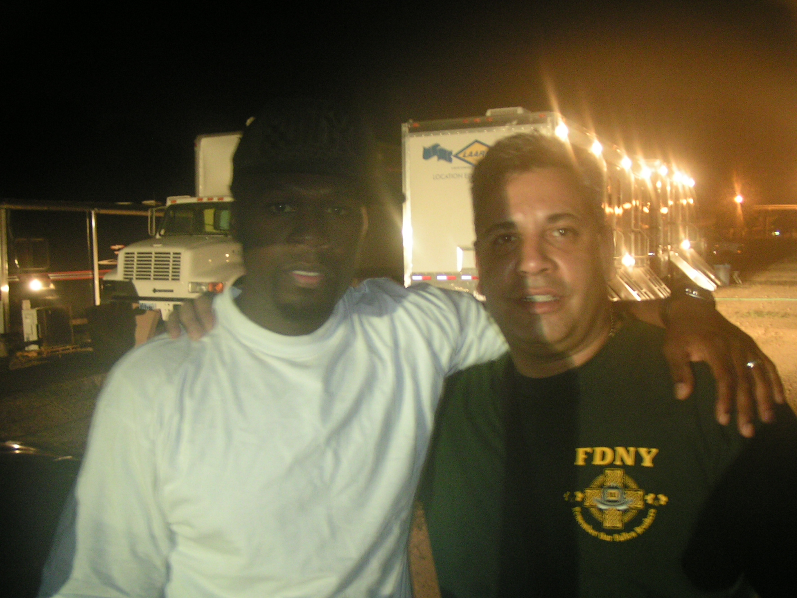 on the set of Streets of Blood on left Curtis (50 cent)Jackson and Richard F Law
