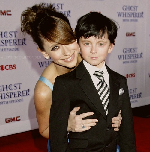 Connor Gibbs and Jennifer Love Hewitt attend the Ghost Whisperer 100th episode party.