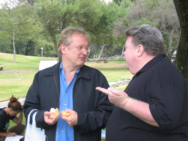 John Davies and George Wendt on the set of 
