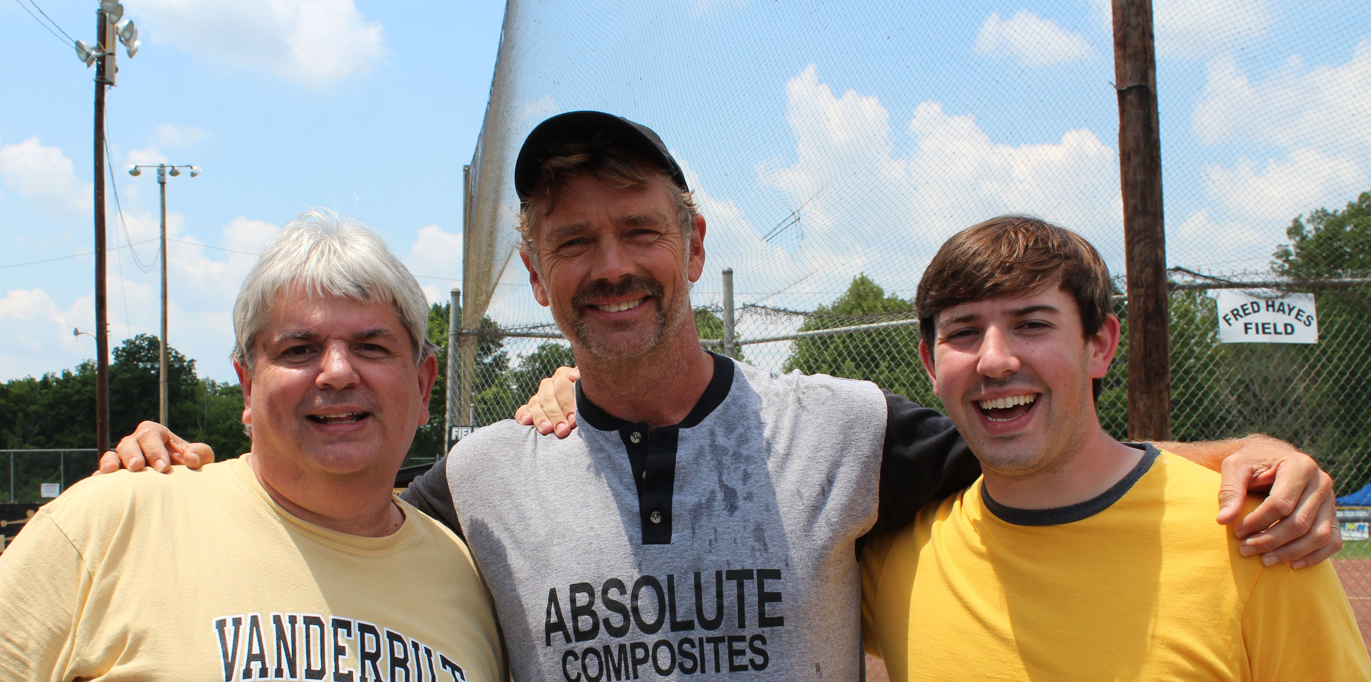 Dave Moody, John Schneider, and Josh Moody on the set of SEASON OF MIRACLES.