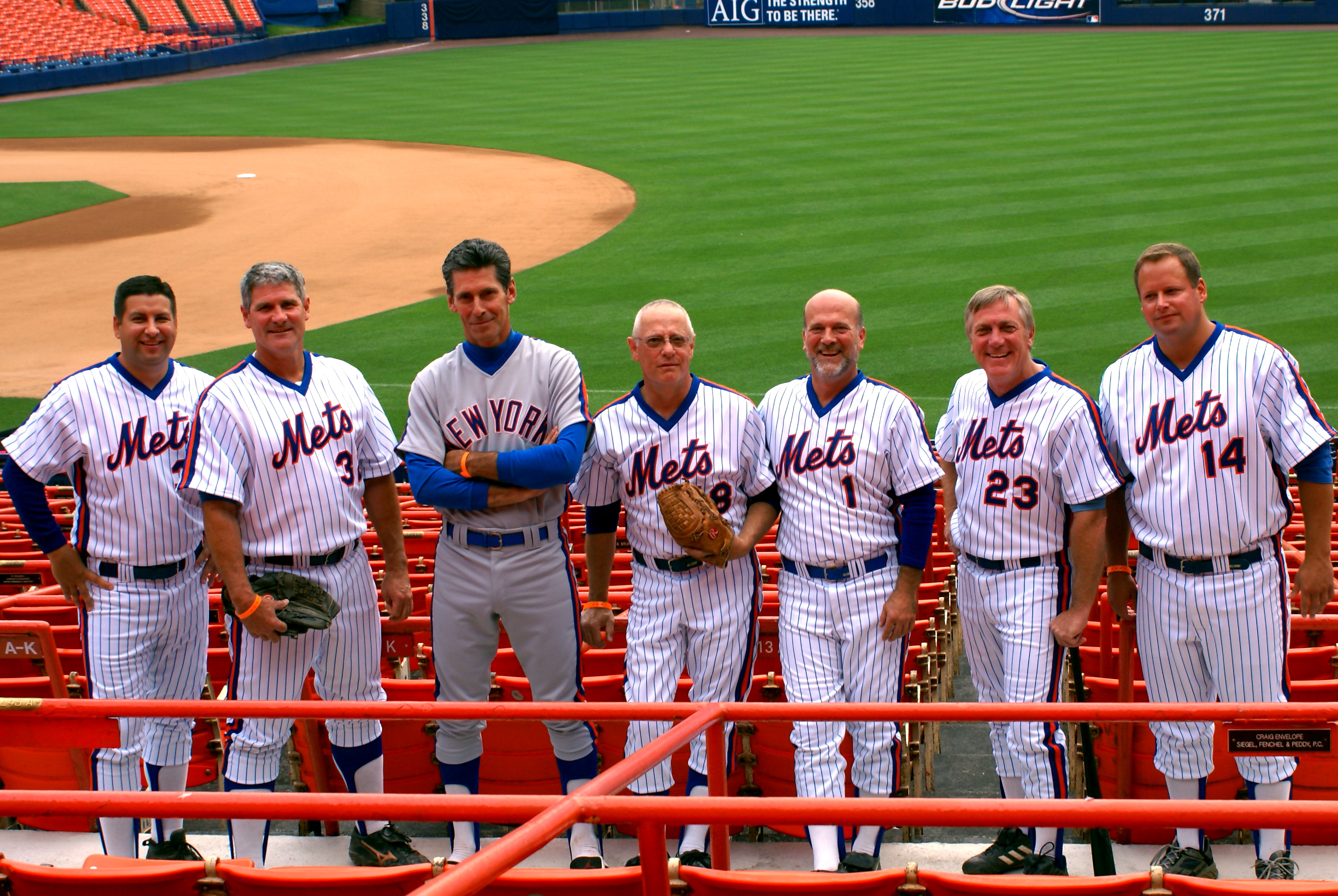 NY Mets 'Old-Timer's' during filming at Shea Stadium for 