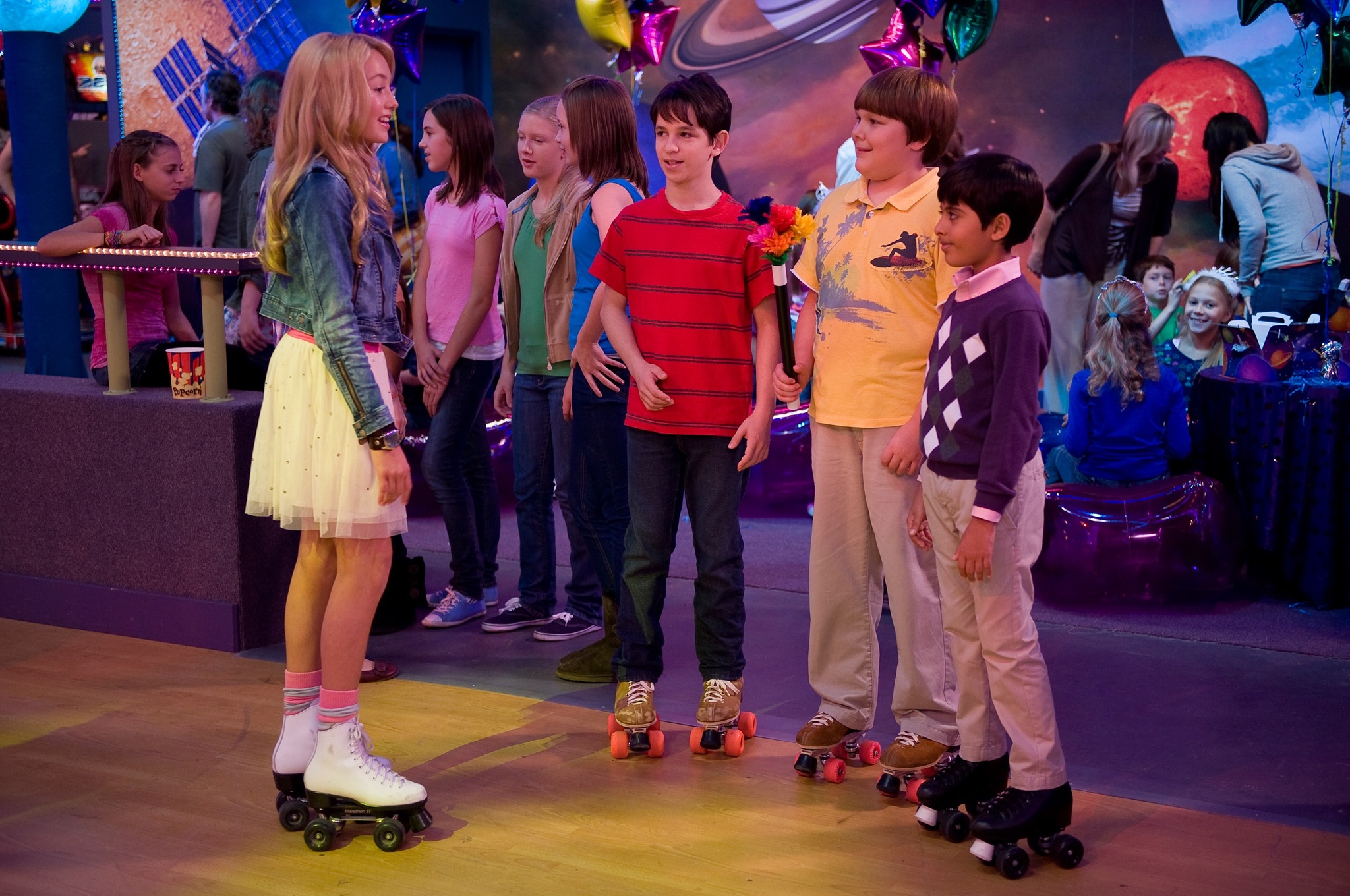 Still of Zachary Gordon, Peyton List, Robert Capron and Karan Brar in Diary of a Wimpy Kid: Rodrick Rules (2011)