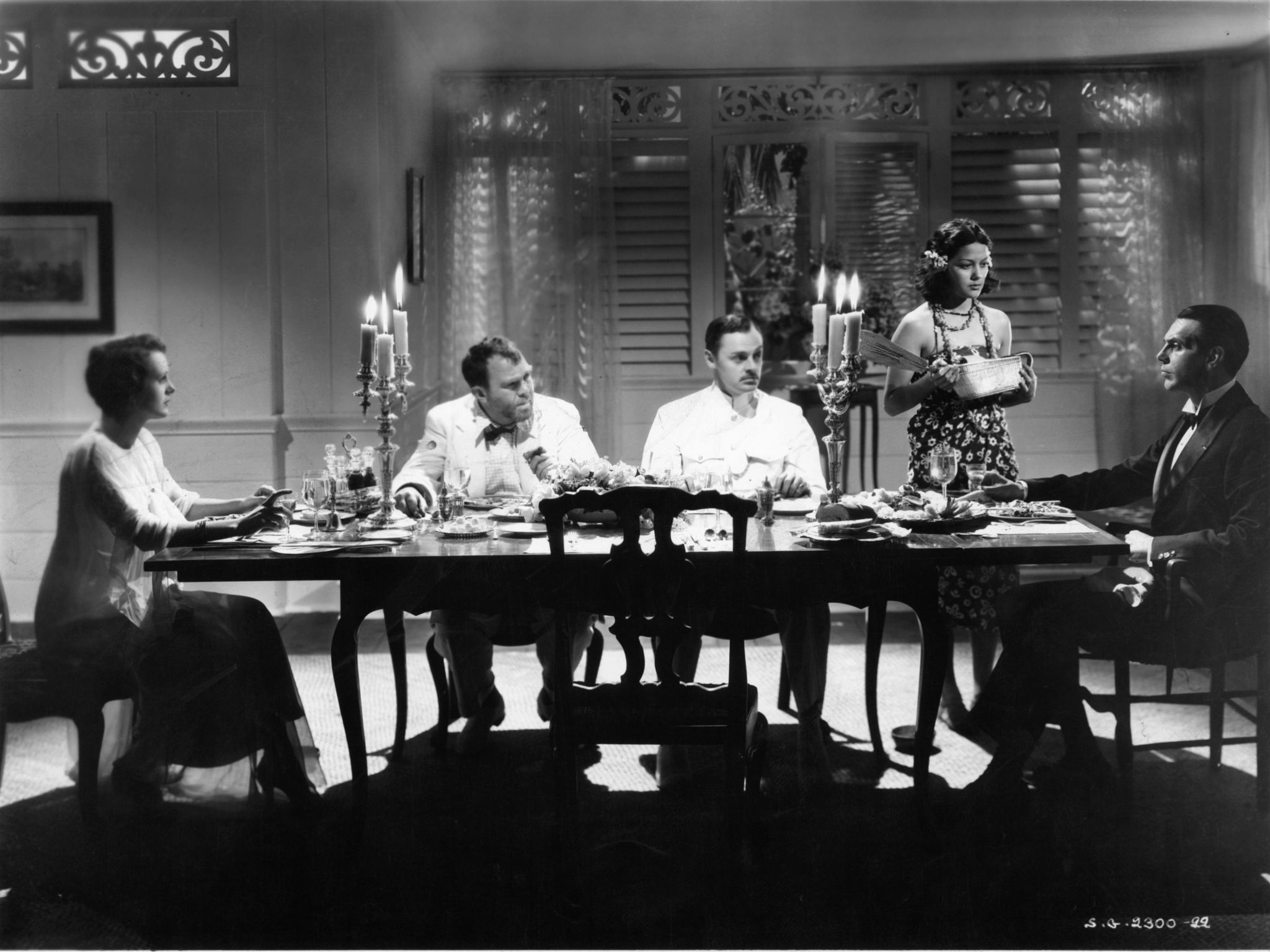 Mary Astor, Mamo Clark, Jerome Cowan, Raymond Massey and Thomas Mitchell in The Hurricane (1937)