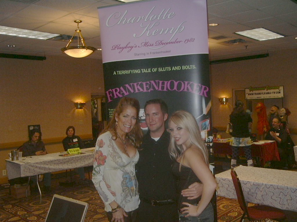With actress Charlotte Kemp and Scarlet Salem at the Crypticon Horror Convention. November 2008.