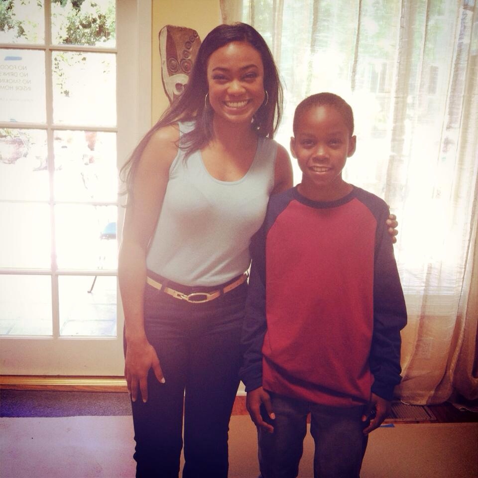 Jordan and Tatyana Ali on set shooting Secret Santa