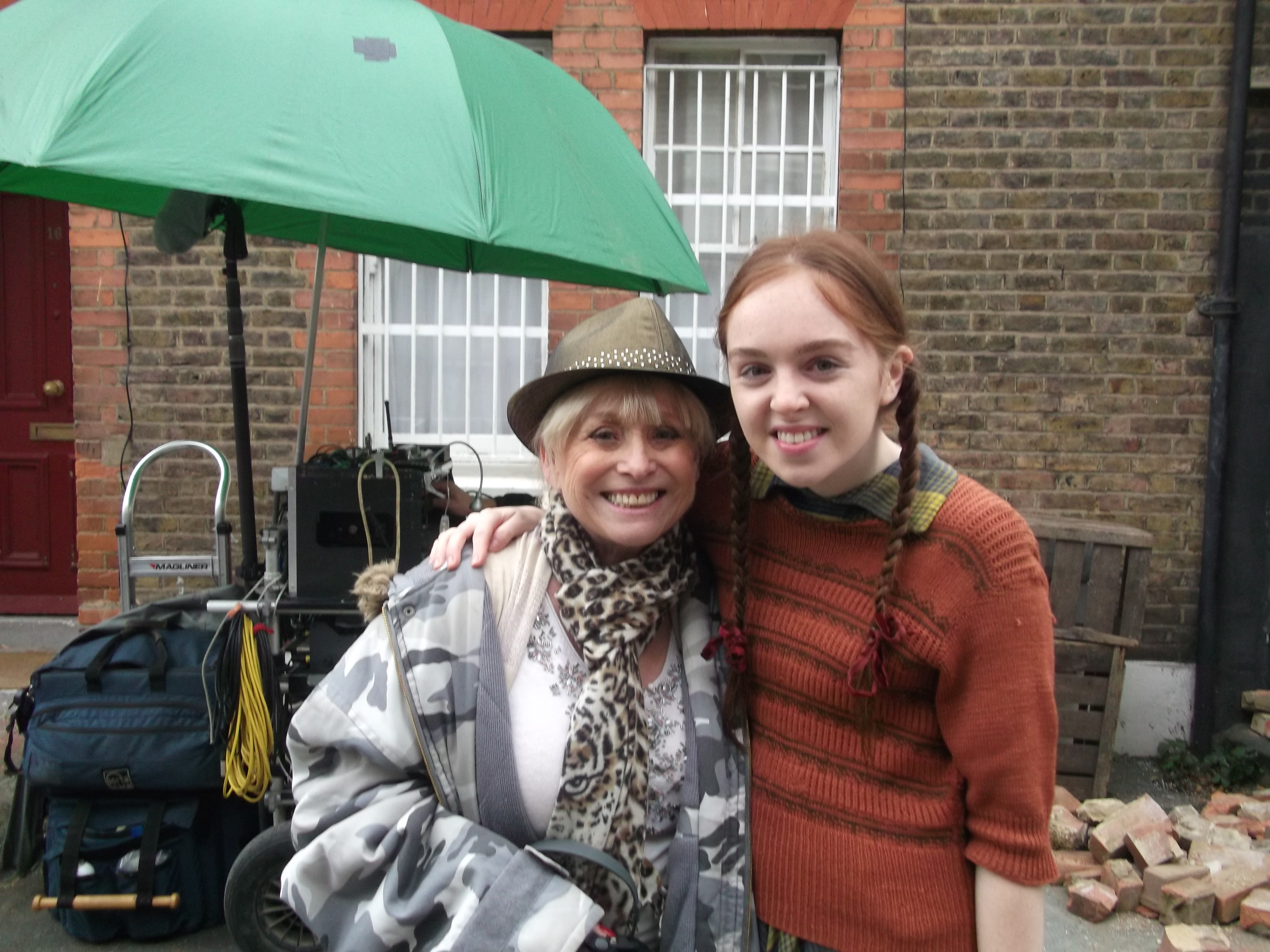 Louisa Connolly-Burnham with co-star Barbara Windsor on the set of Sky1's Little Crackers