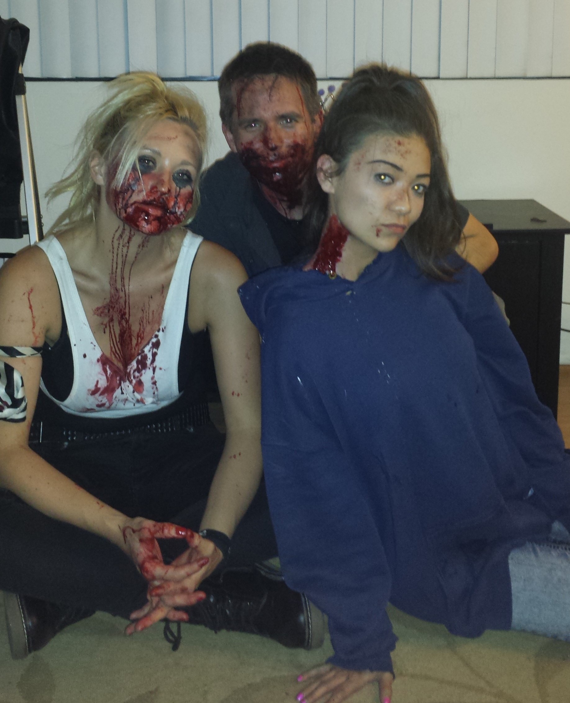 Tommie Vegas alongside Shane Ryan and Kathryn Eastwood after a long day on set filming, 