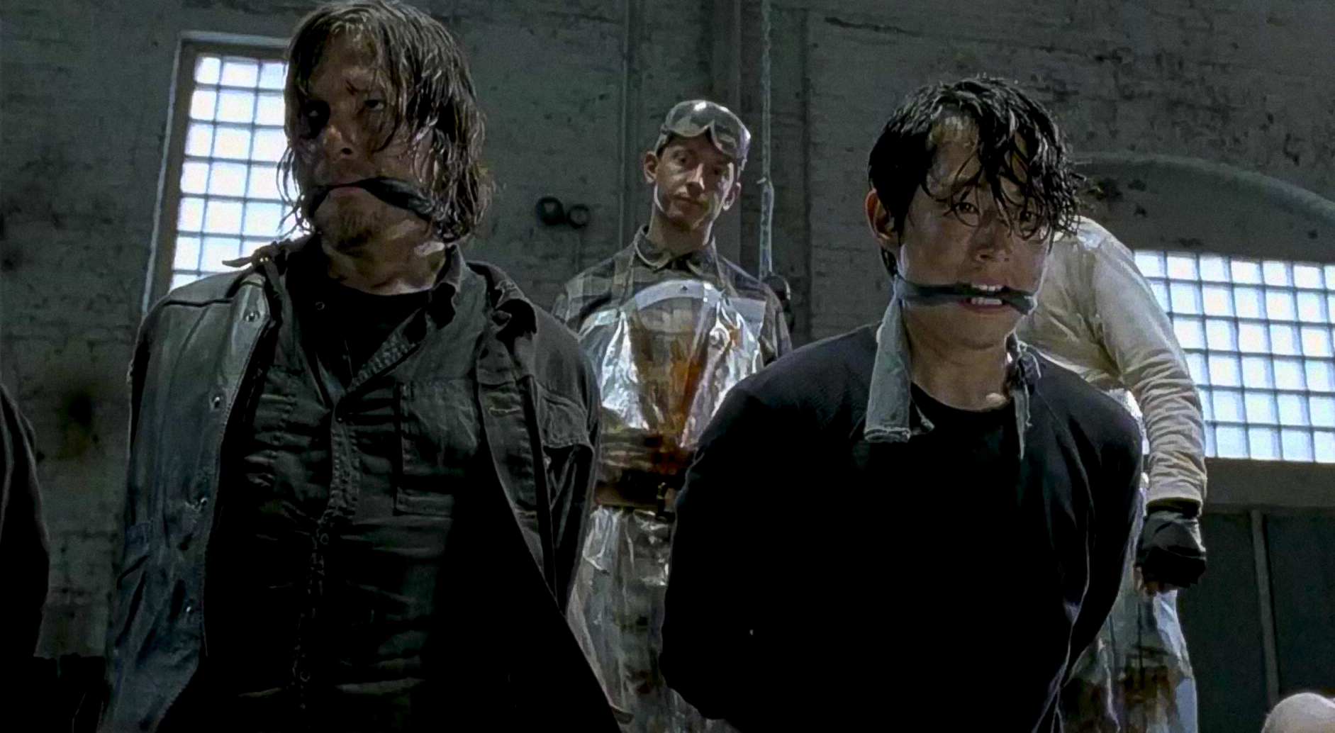 Still of Norman Reedus, Justice Leak & Steven Yeun in No Sanctuary and The Walking Dead