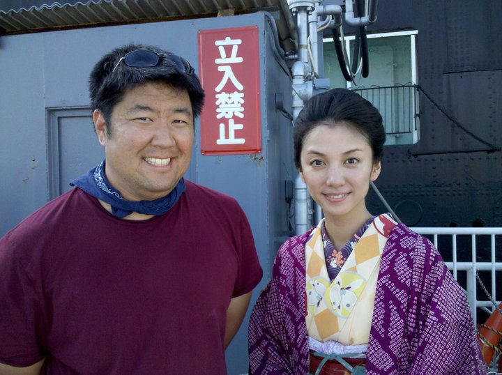 On the set of TAKAMINE in Yokohama Japan. DP Sam K. Yano with actress Kokubu Sachiko.