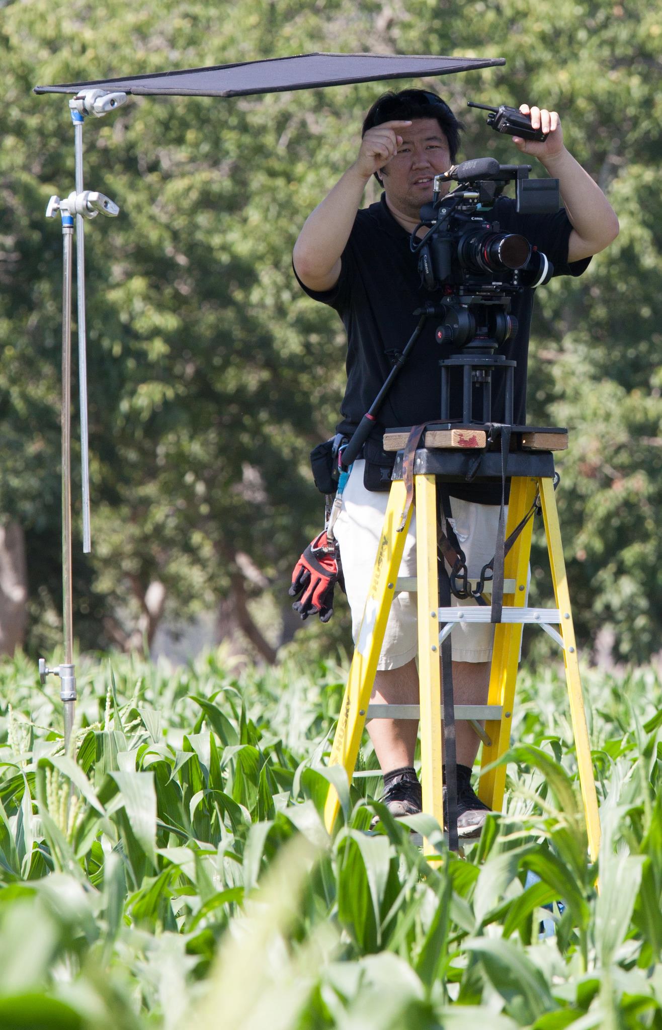 DP Sam K. Yano shooting in a corn field for the feature film SAKE-BOMB.