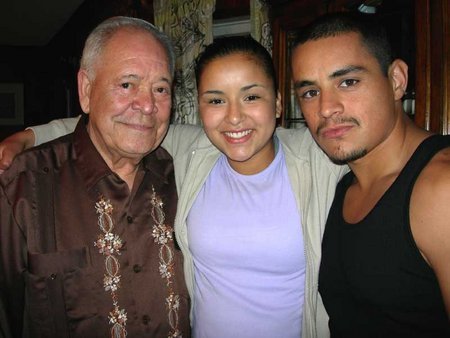 Chalo González, Emily Rios, and Jesse Garcia on the set of Quinceneara.