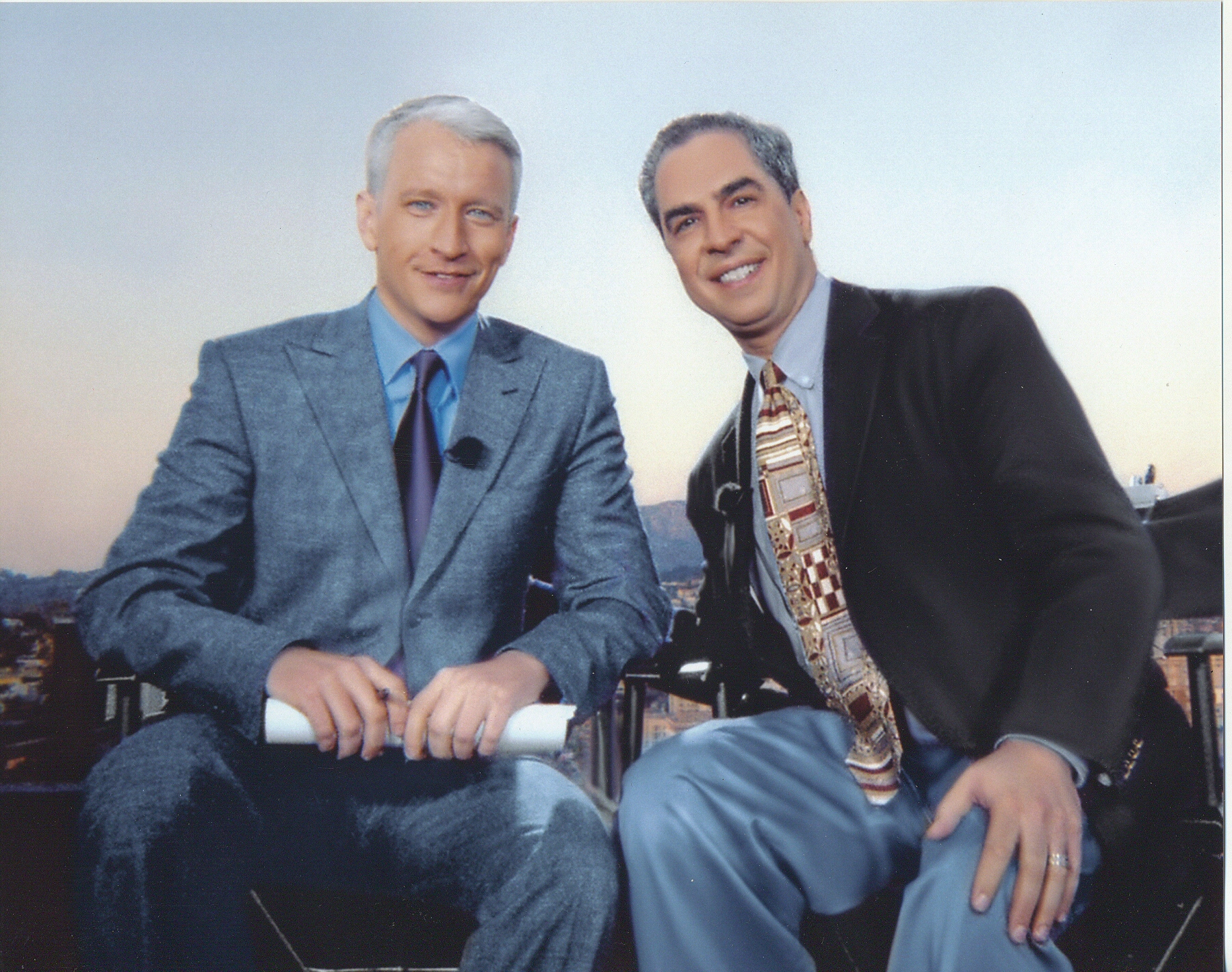 On set with CNN's Anderson Cooper after appearing on Anderson Cooper 360. We taped on the rooftop of CNN's building in LA.