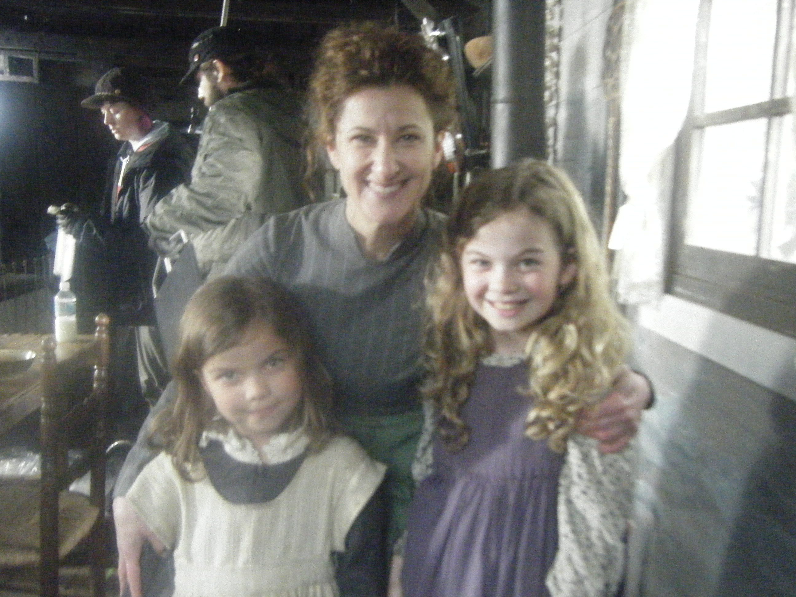 Megan with co-stars Jennifer Clement and Genea Charpentier on set of Into the Woods.
