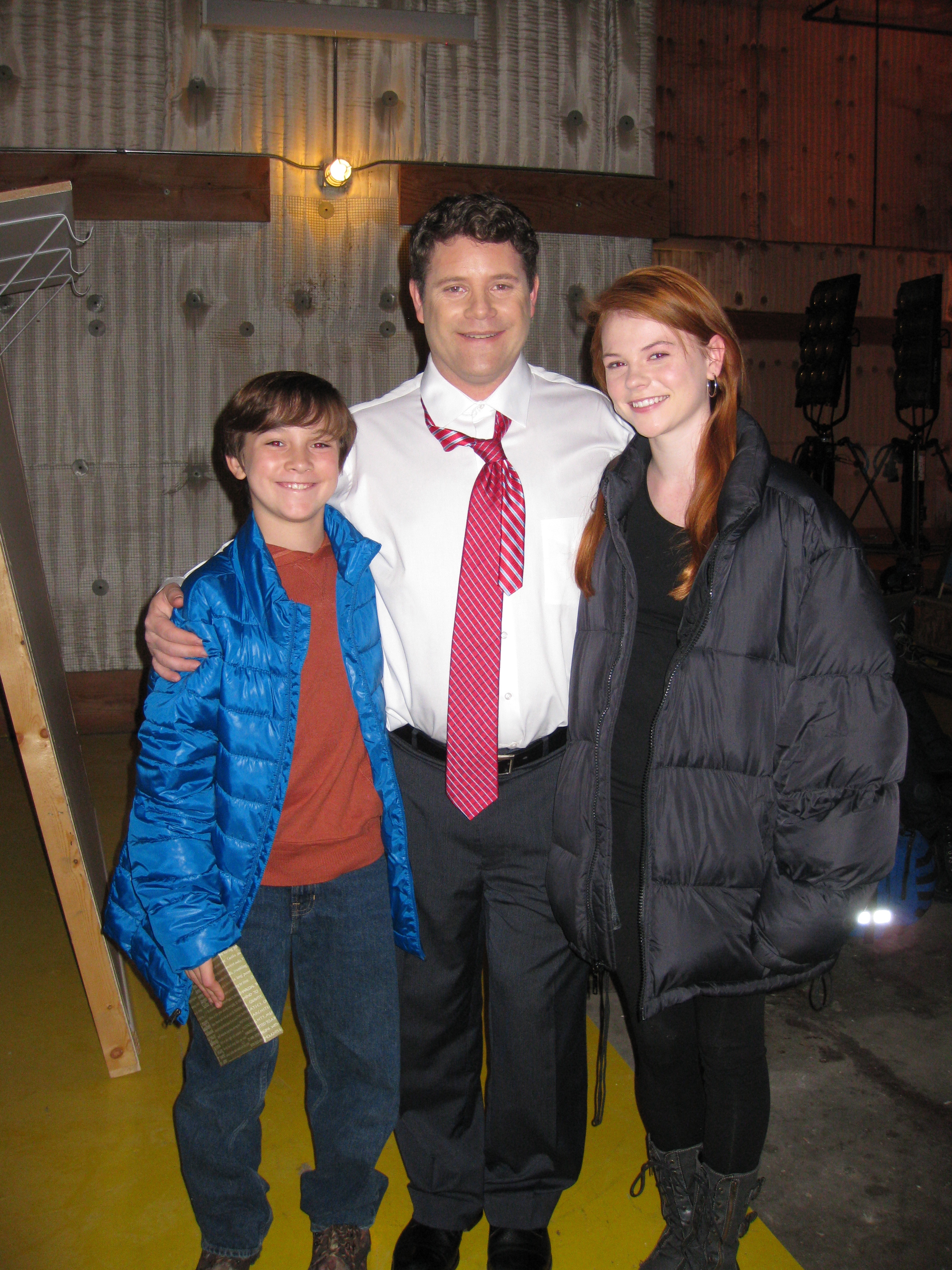 Griffin Cleveland with Sean Astin and Annie Thurman on the set of Hallmark Channel's 
