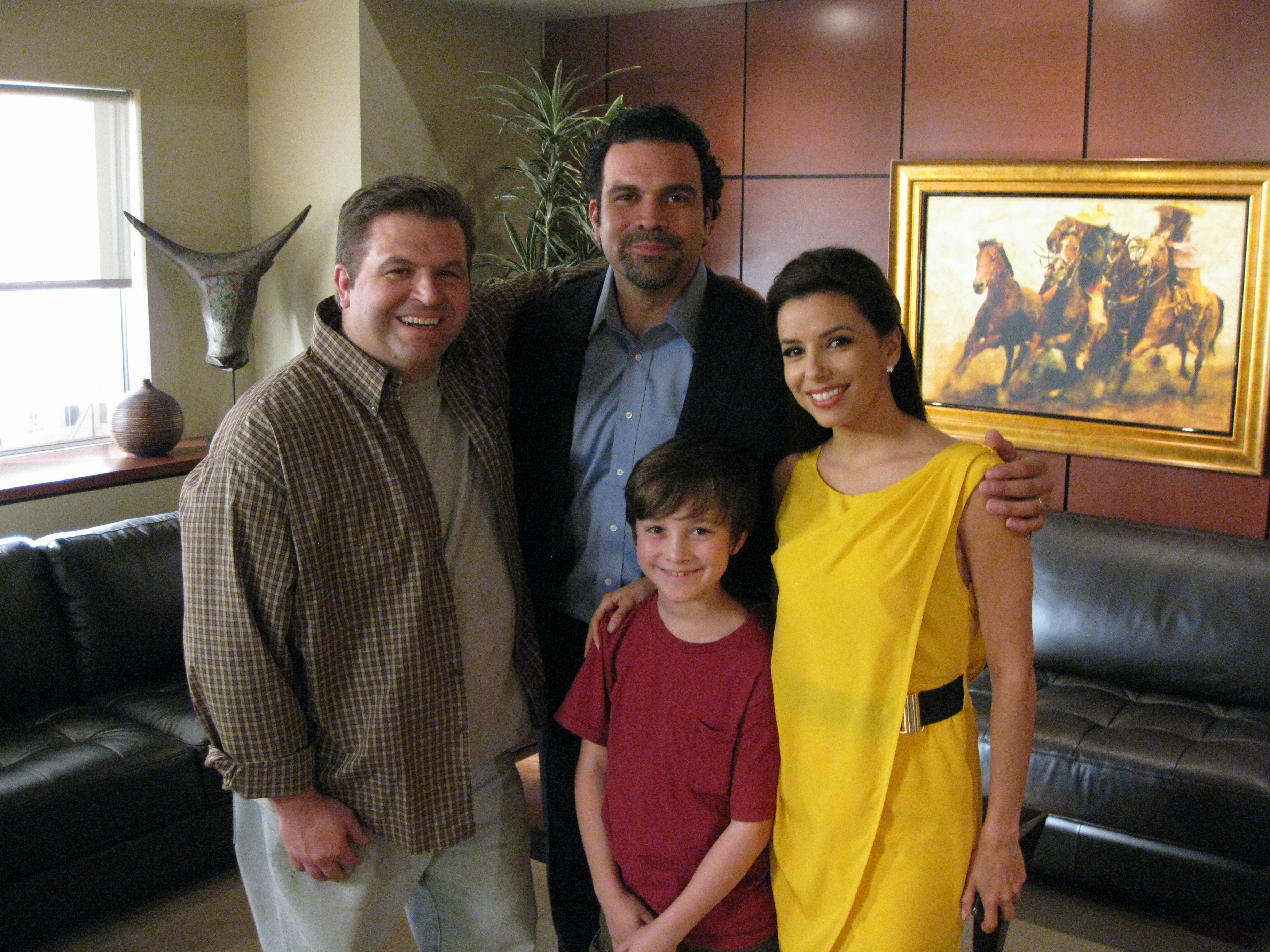 Jack Bennett, Ricardo Chavira, Griffin Cleveland and Eva Longoria on the set of Desperate Housewives.