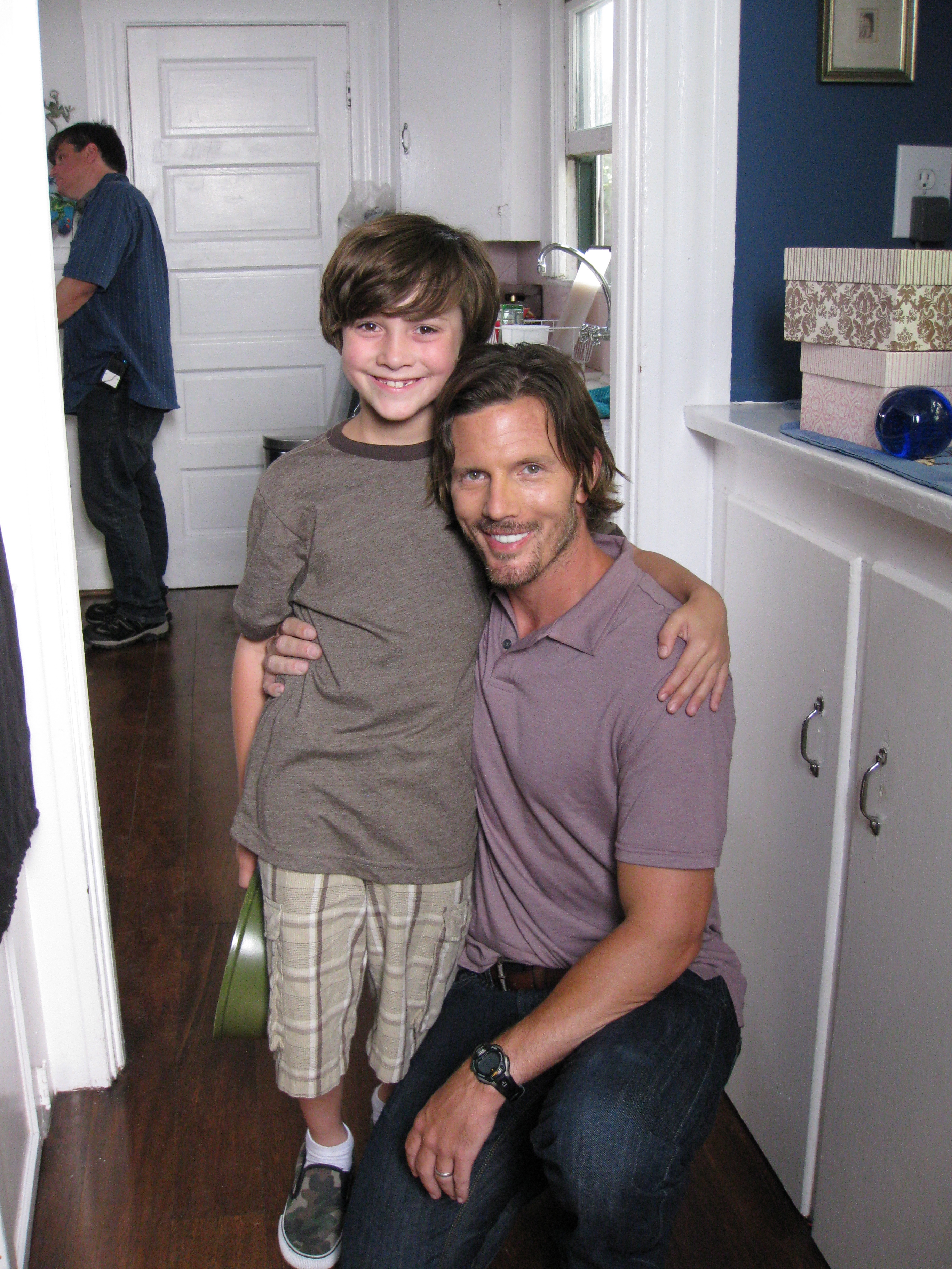 Griffin Cleveland with Rick Otto on the set of Walking Dead.