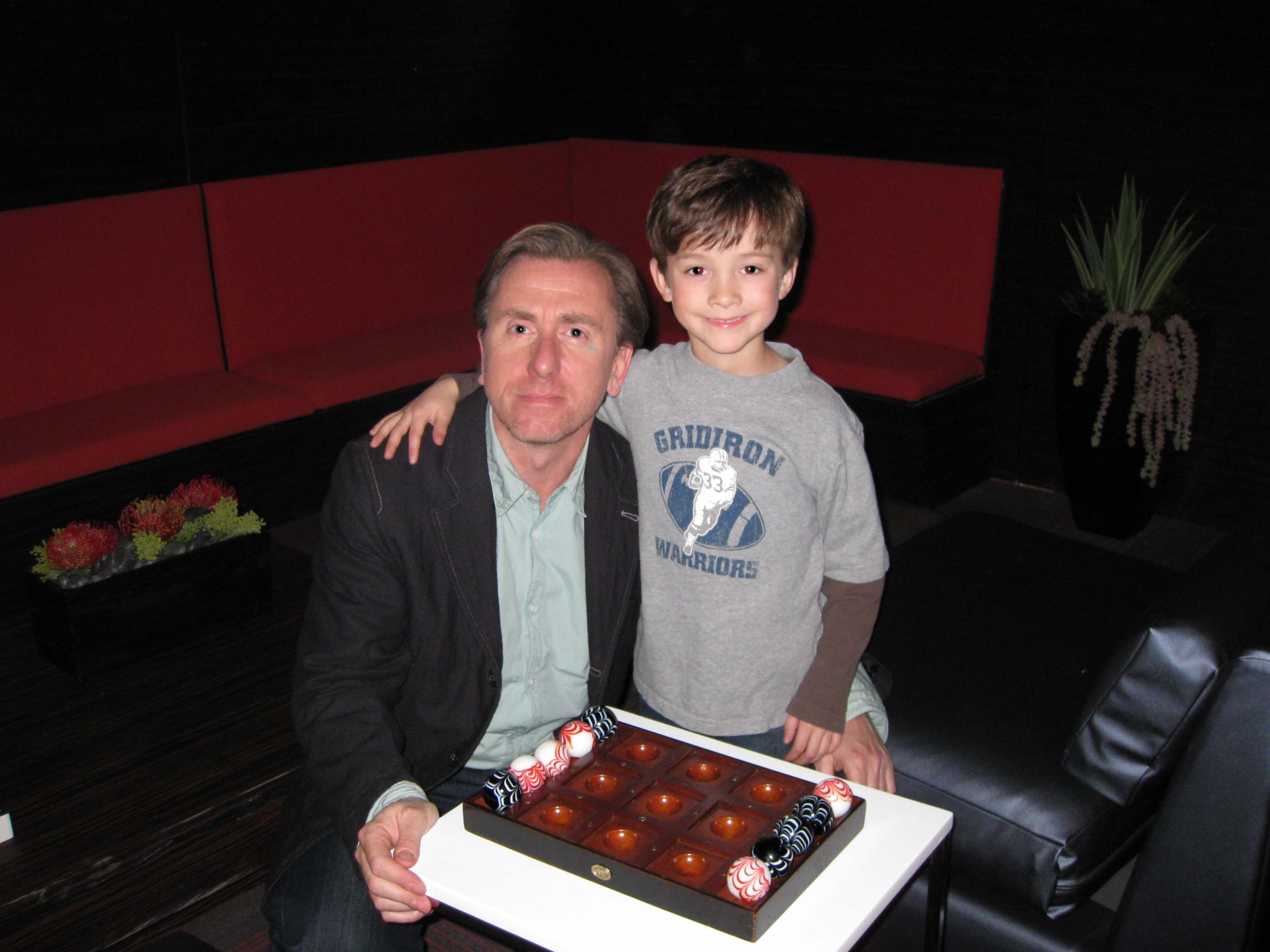 Griffin Cleveland and Tim Roth on the set of Lie to Me.