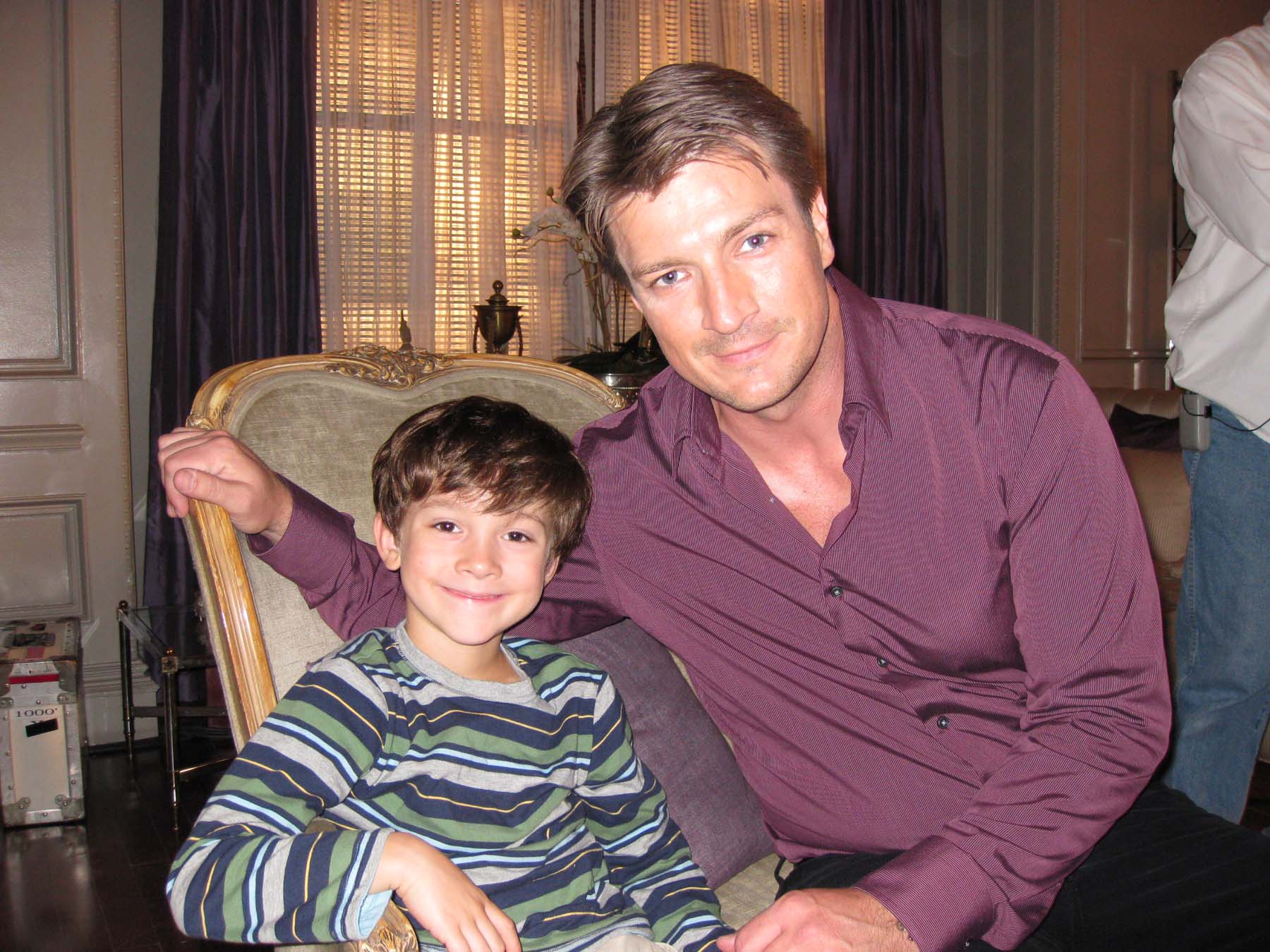 Griffin on the set of Castle with Nathan Fillion