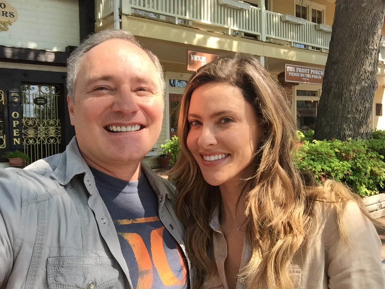 Gary Ray Moore and Jill Wagner on set of Christmas in the Smokies.