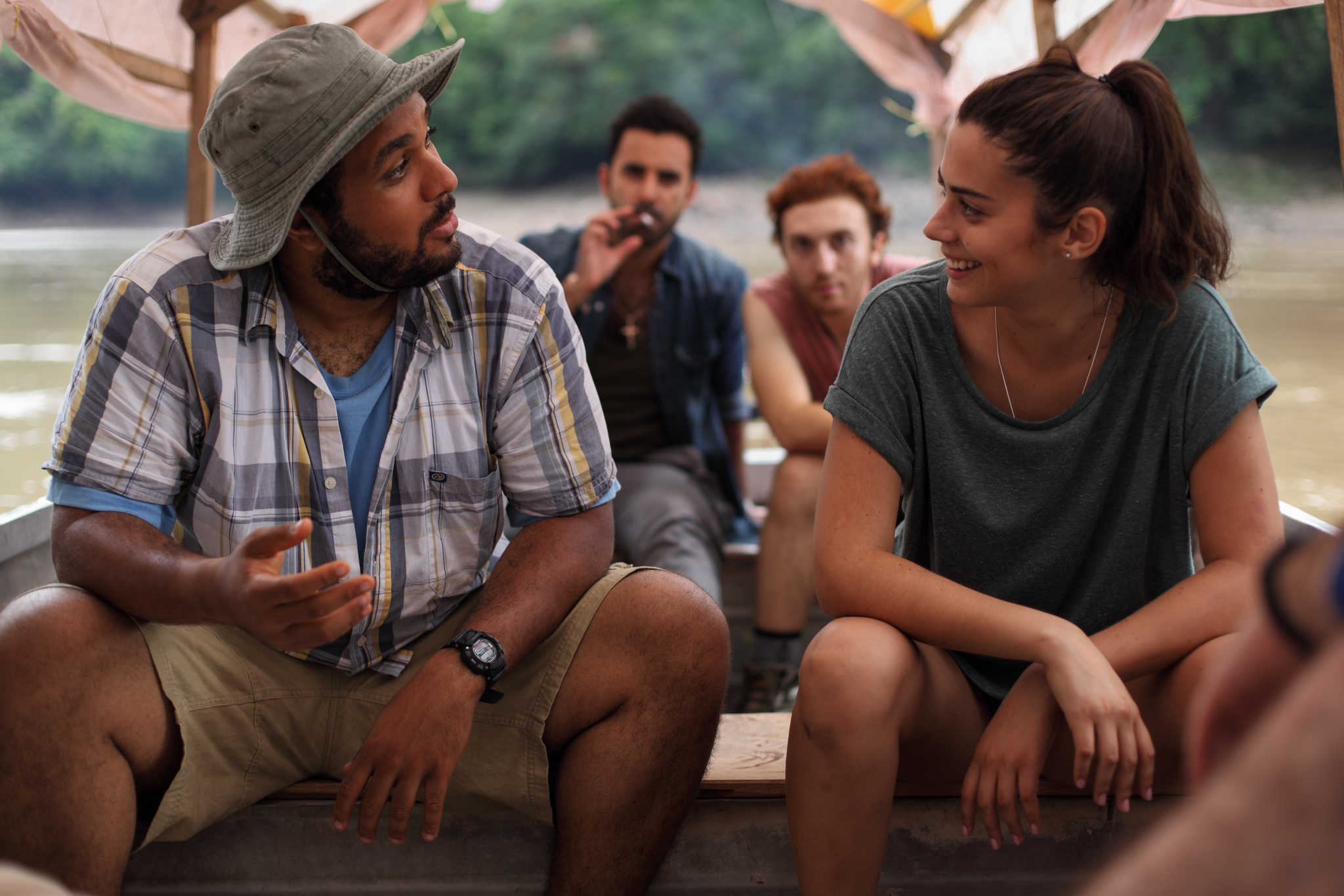 Still of Daryl Sabara, Matías López, Aaron Burns and Lorenza Izzo in Kanibalai (2013)