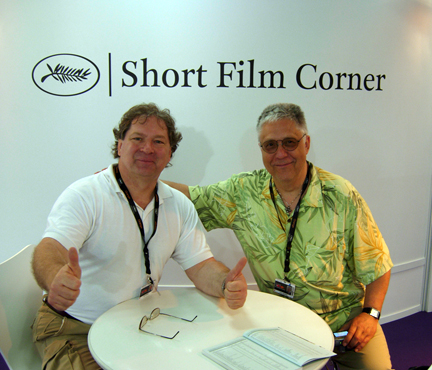 At Short Film Corner inside Palace du Festival, with Jurek Ugarow, Cannes 2009