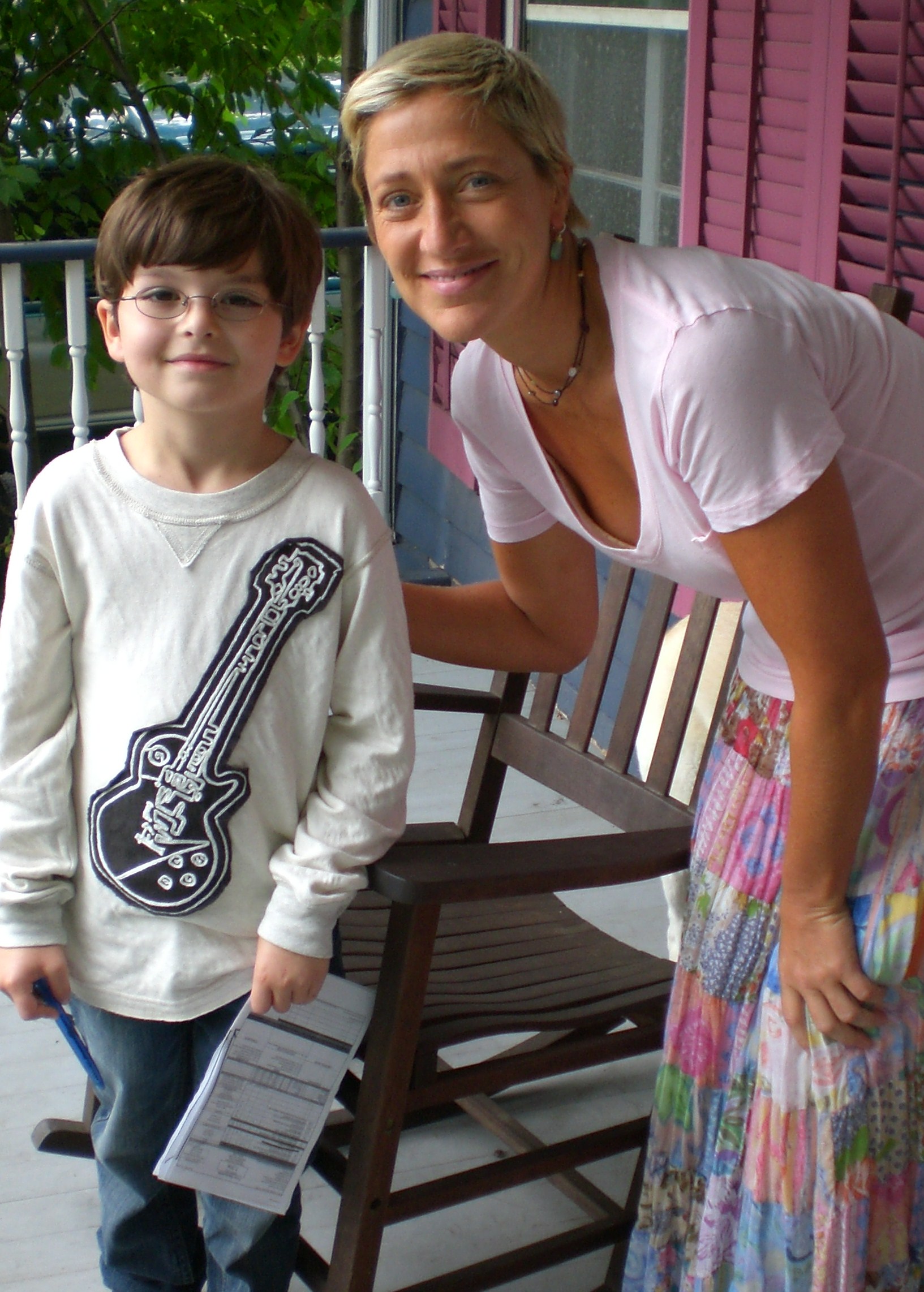 with Edie Falco on the set of Three Backyards - September 2008