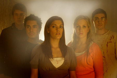 Chris Walters, Javier Villarreal, Paula Giroday, Lindsey Simpson and Christopher Vivanco Star in the teen thriller The Janitor's Office produced and directed by Karen Nielsen