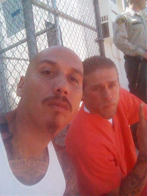CUETE YESKA on the set of SONS OF ANARCHY with CHARLIE HUNNAM