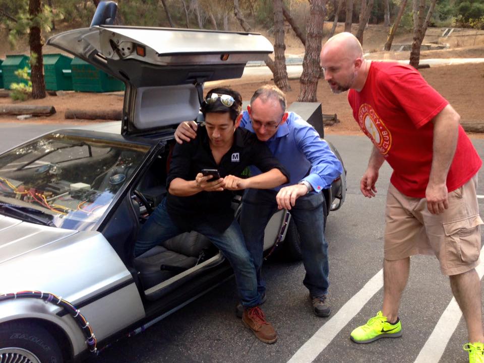 Host Grant Imahara with Director Jeremy Snead on shoot for 10/21/15