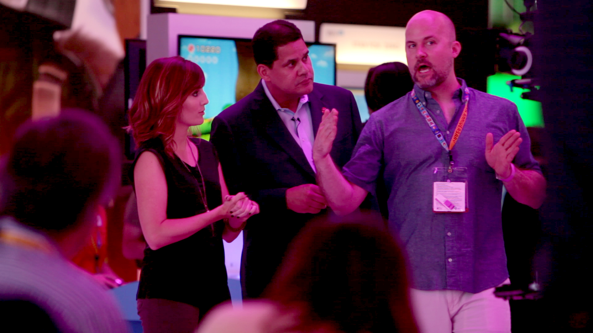 E3 2015 shoot with host Alison Haislip, Director Jeremy Snead talking Nintendo Reggie Fils-Aimee through shots