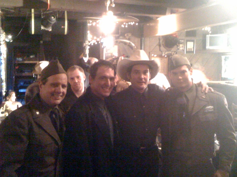 On set of THE LAST RIDE from left to right: John Cann, Mark DeAlessandro, Henry Thomas and Will Koberg