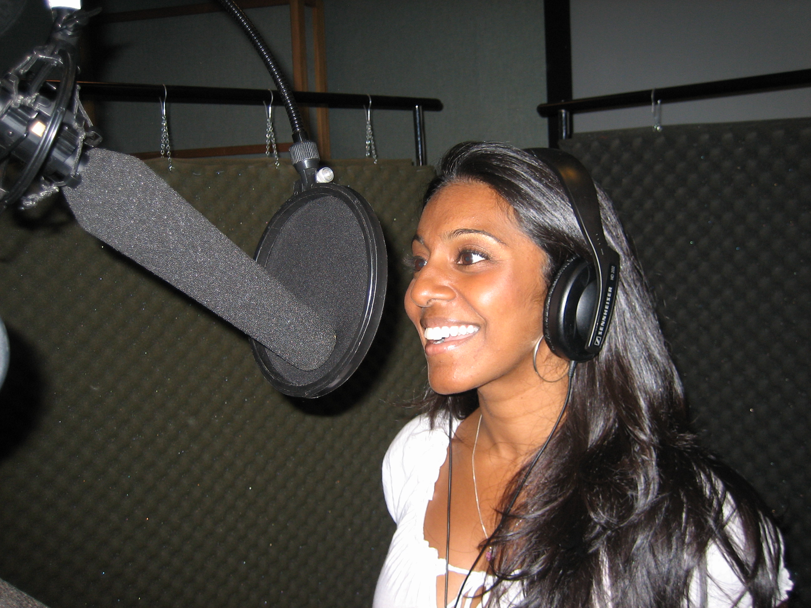 Sharon Muthu in the Voiceover Booth at 