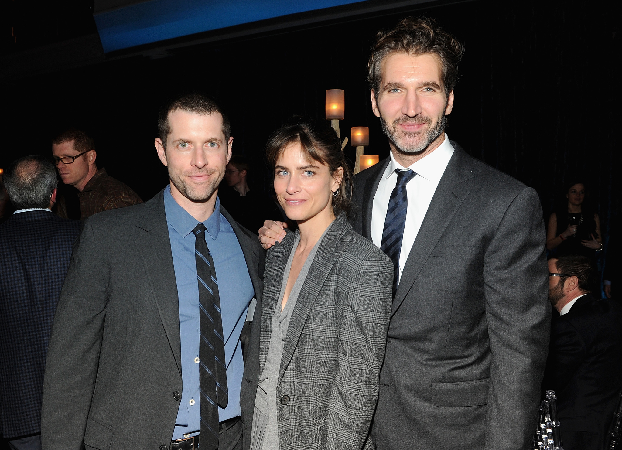 Amanda Peet, David Benioff and D.B. Weiss at event of Sostu karai (2011)