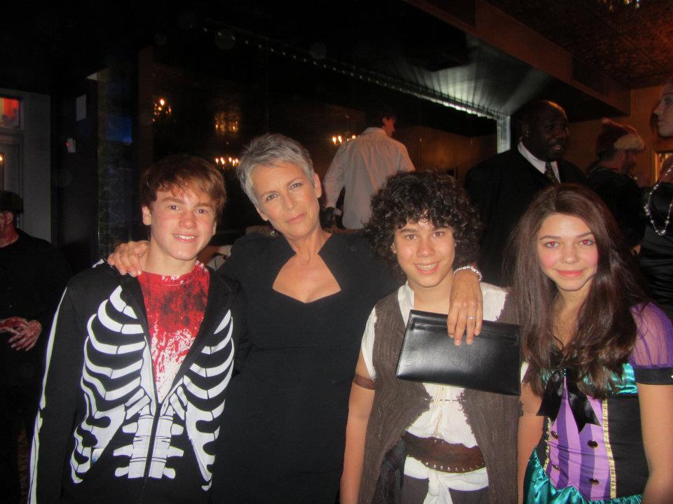 Justin Tinucci, Jamie Lee Curtis, Sam Lant, and Bryce Hitchcock at the sCare Foundation Launch Benefit Halloween party Honoring Jamie Lee Curtis with the 2011 Humanitarian Award - Oct. 30, 2011