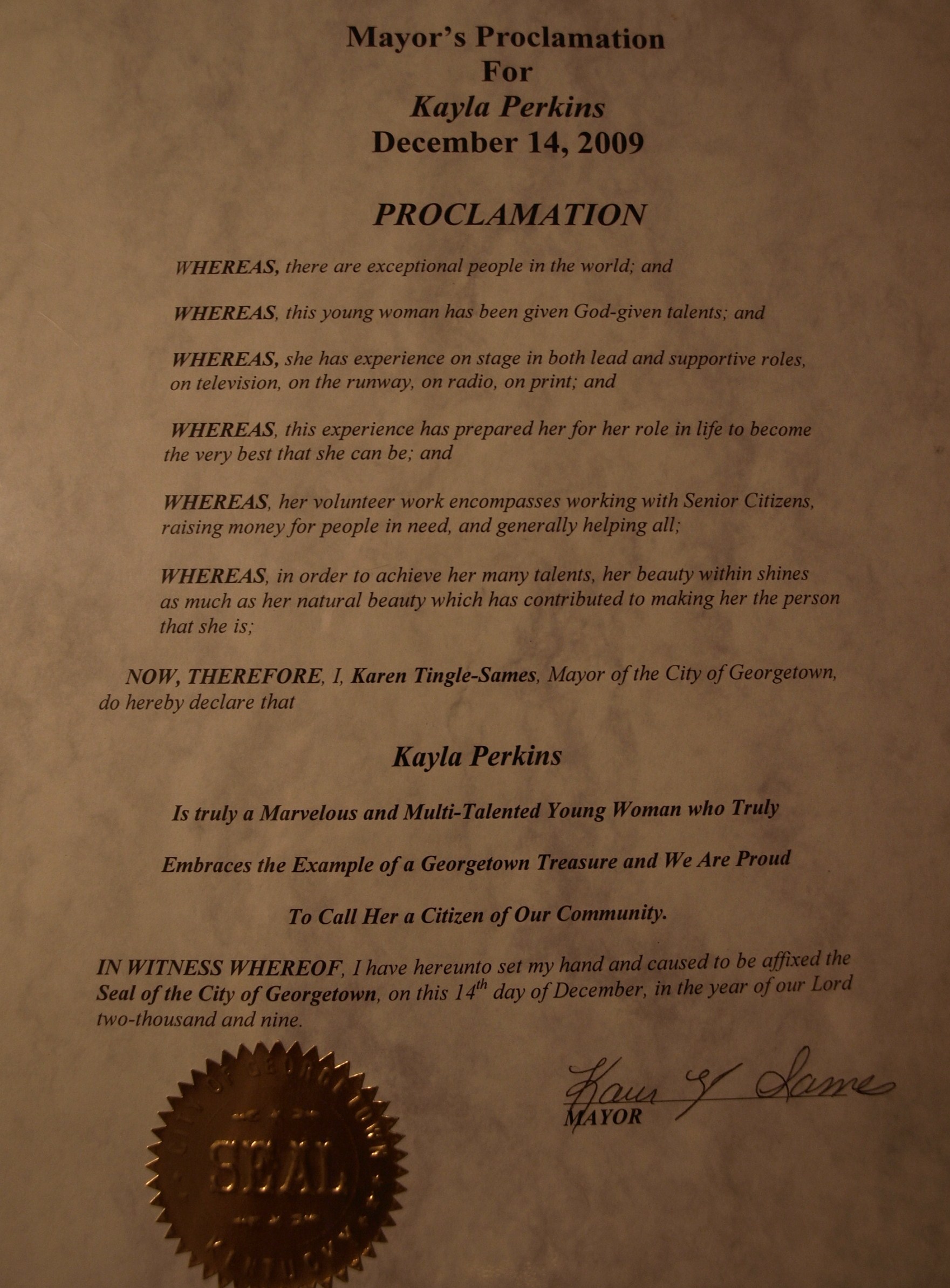 Something Im very proud of!! My Proclamation Award from our Mayor Karen Tingle-Sams and city of Georgetown Treasure