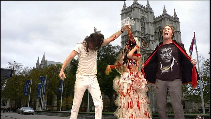 Show still of Lidia Pearl, TJ Miller, Andrew WK on The Daily Habit, Fox Fuse.