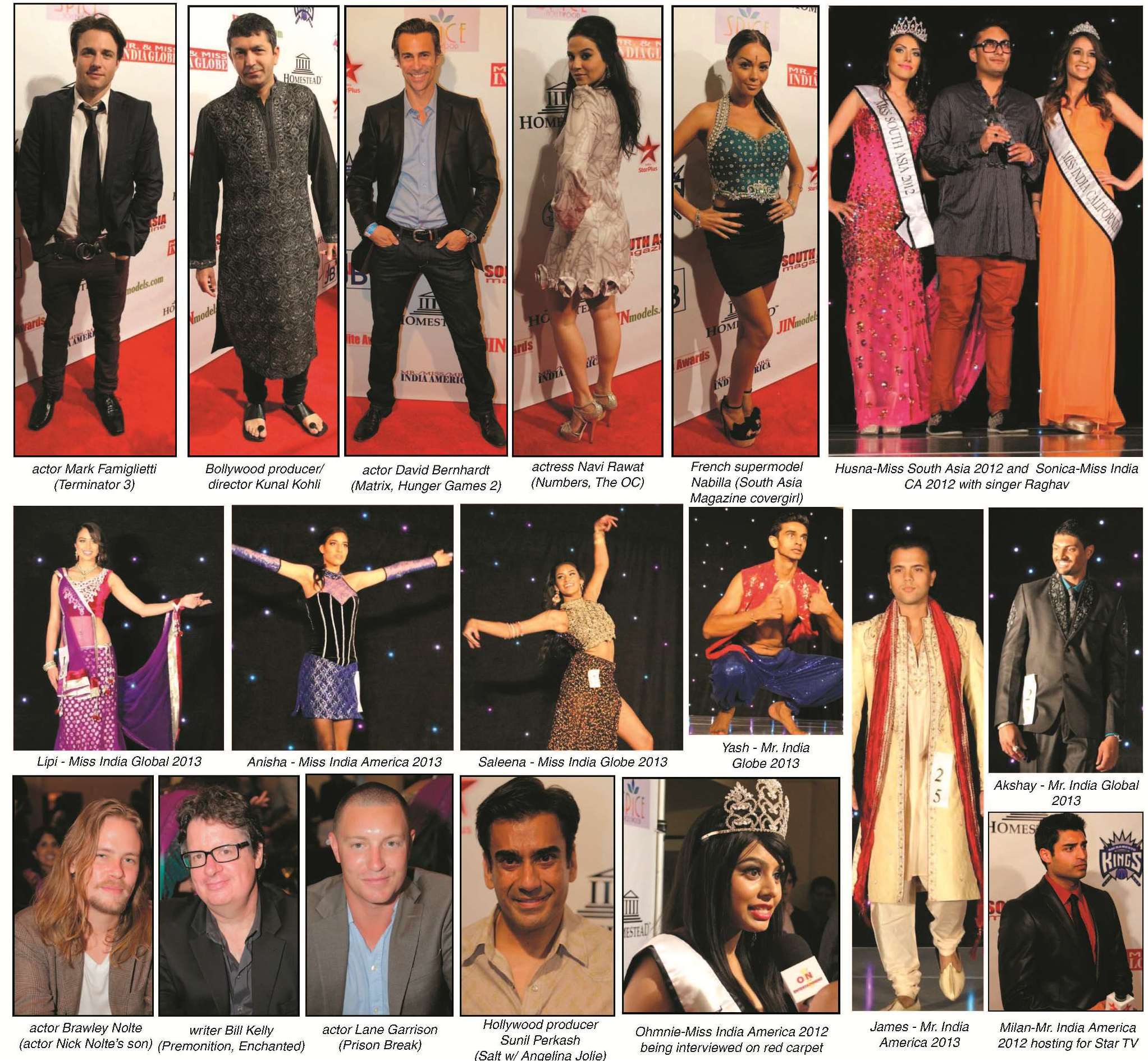 Scenes from Jinnder's red carpet events, in pic: Salt producer Sunil Perkash, actress Navi Rawat, screenwriter Bill Kelly, actor Brawley Nolte, actor Daniel Bernhardt, Bollywood director Kunal Kohli, actor Lane Garrison, actor Mark Flamiglietti, Raghav