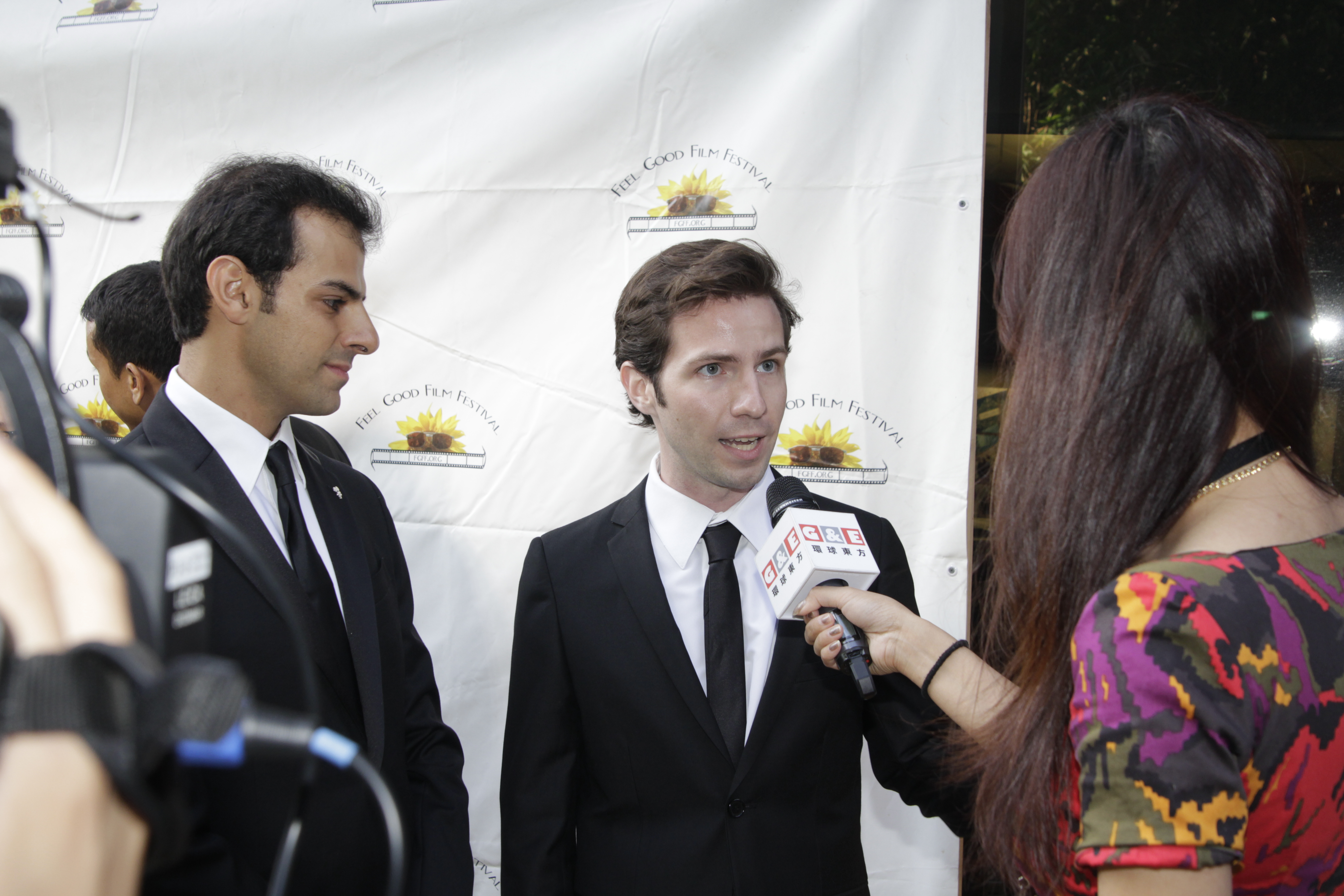 Russell Bailey and Alan Vidali on the red carpet for the premiere of BARMY at the Feel Good Film Festival.