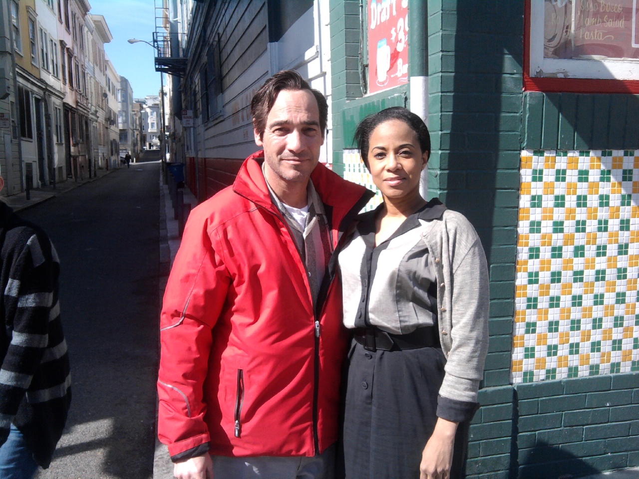 Veronica Loud with Jean-Marc Barr on location for the feature film, 