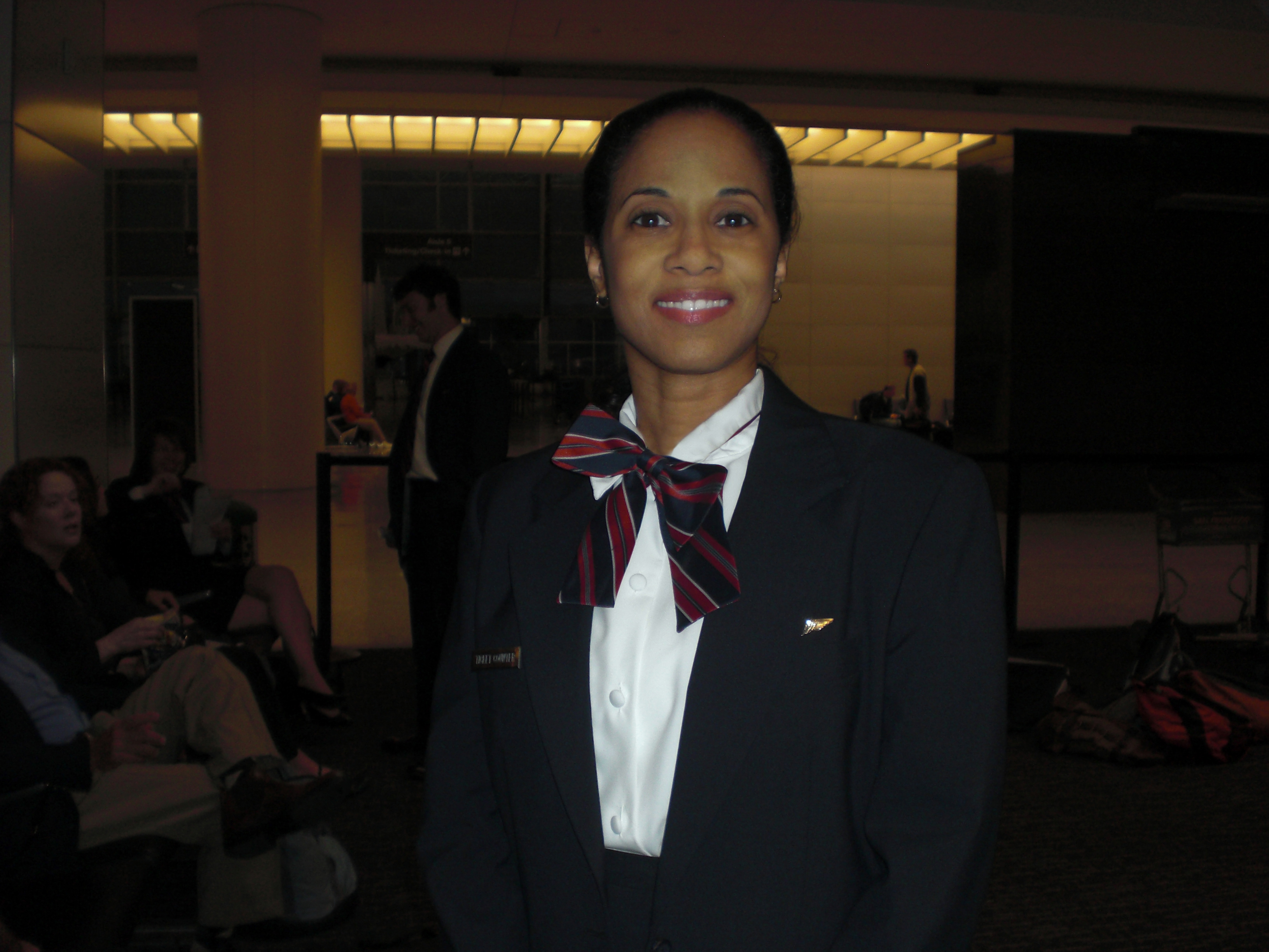 Veronica Loud as an airline ticket agent for the feature film 