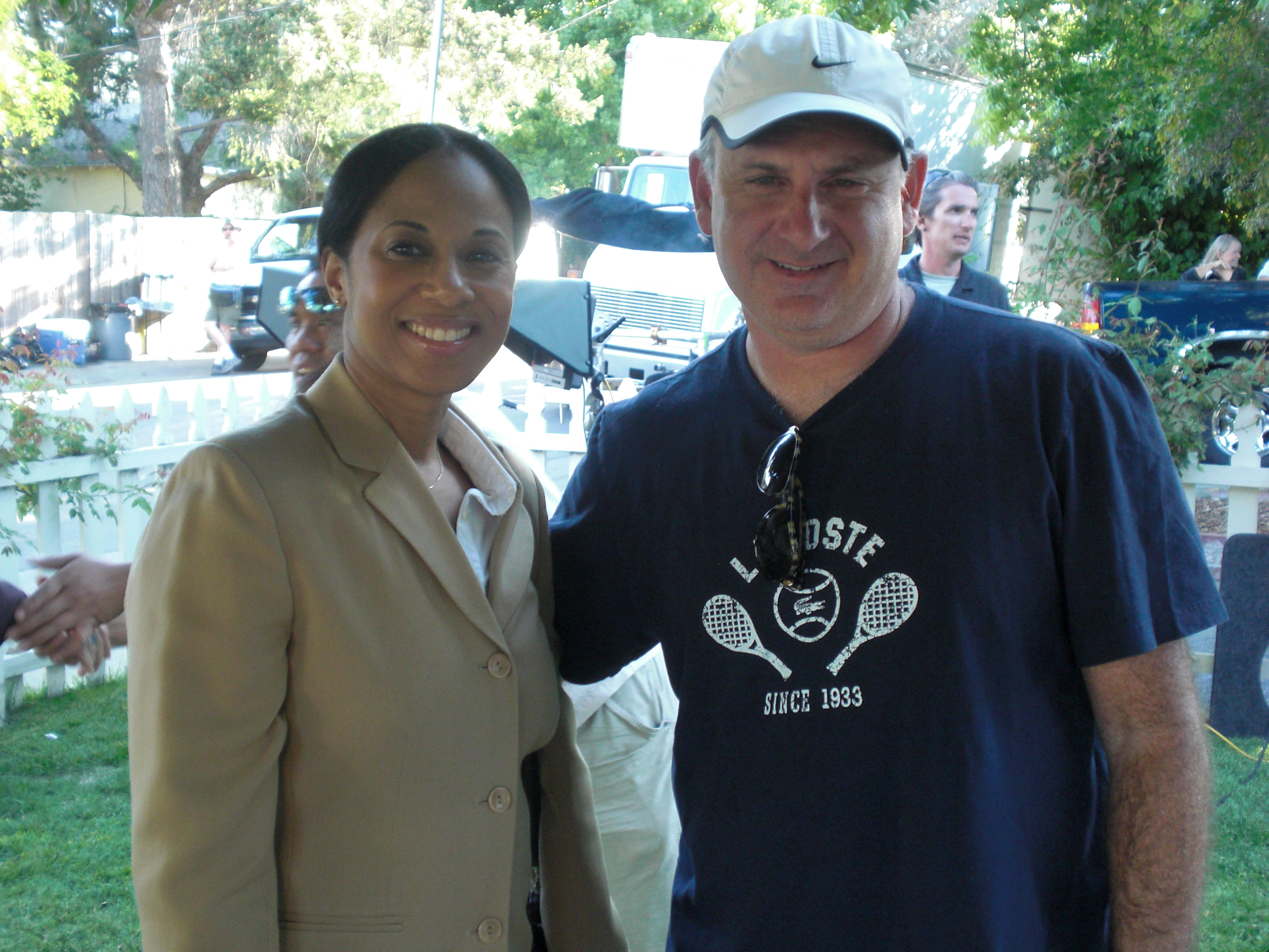 Veronica Loud (as Child Protection Services Officer) with supervising producer Greg Klein on location for the Fox television series 