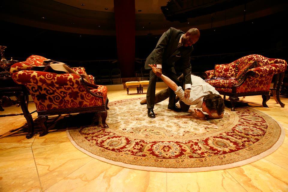 Gregory Mikell and fellow Actor, Artistic Director Ezra Barnes fight in scene from the 2008 U.S. premier of 'Breakfast With Mugabe