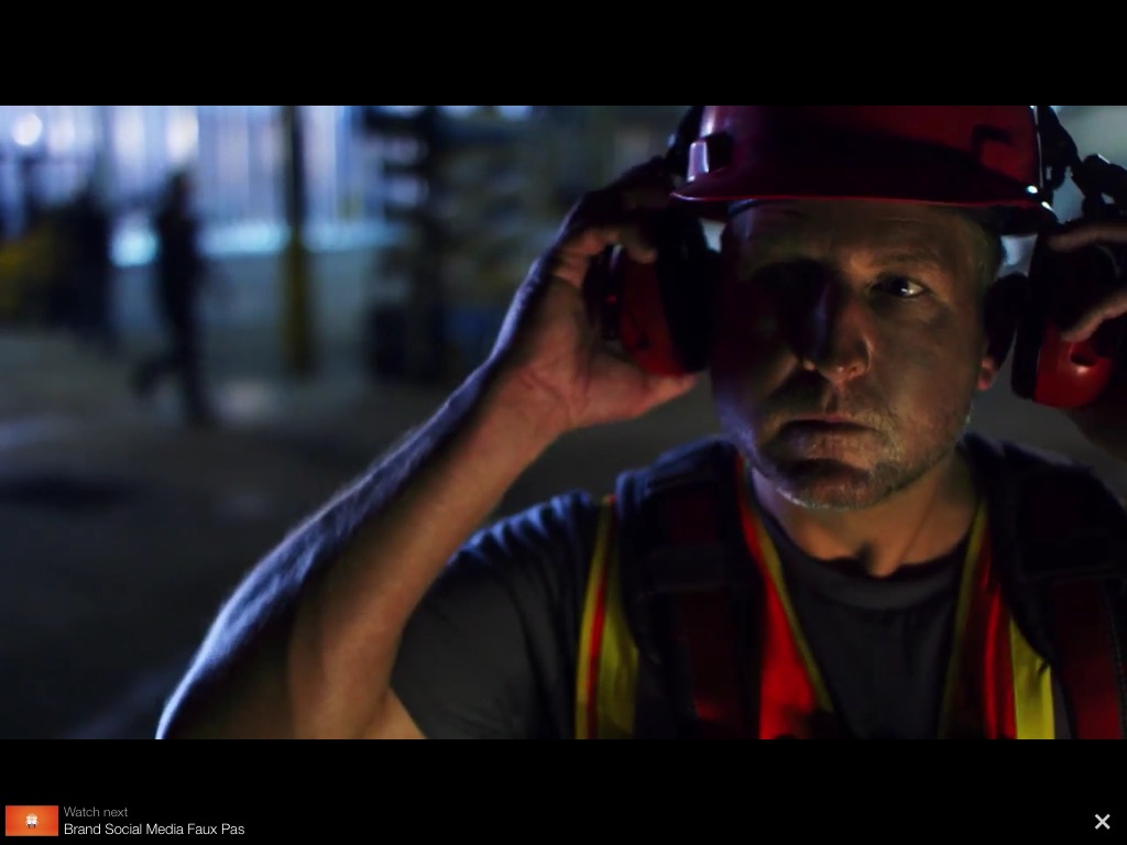 Still photo from National Mine Safety Appliances (MSA) TV spot.