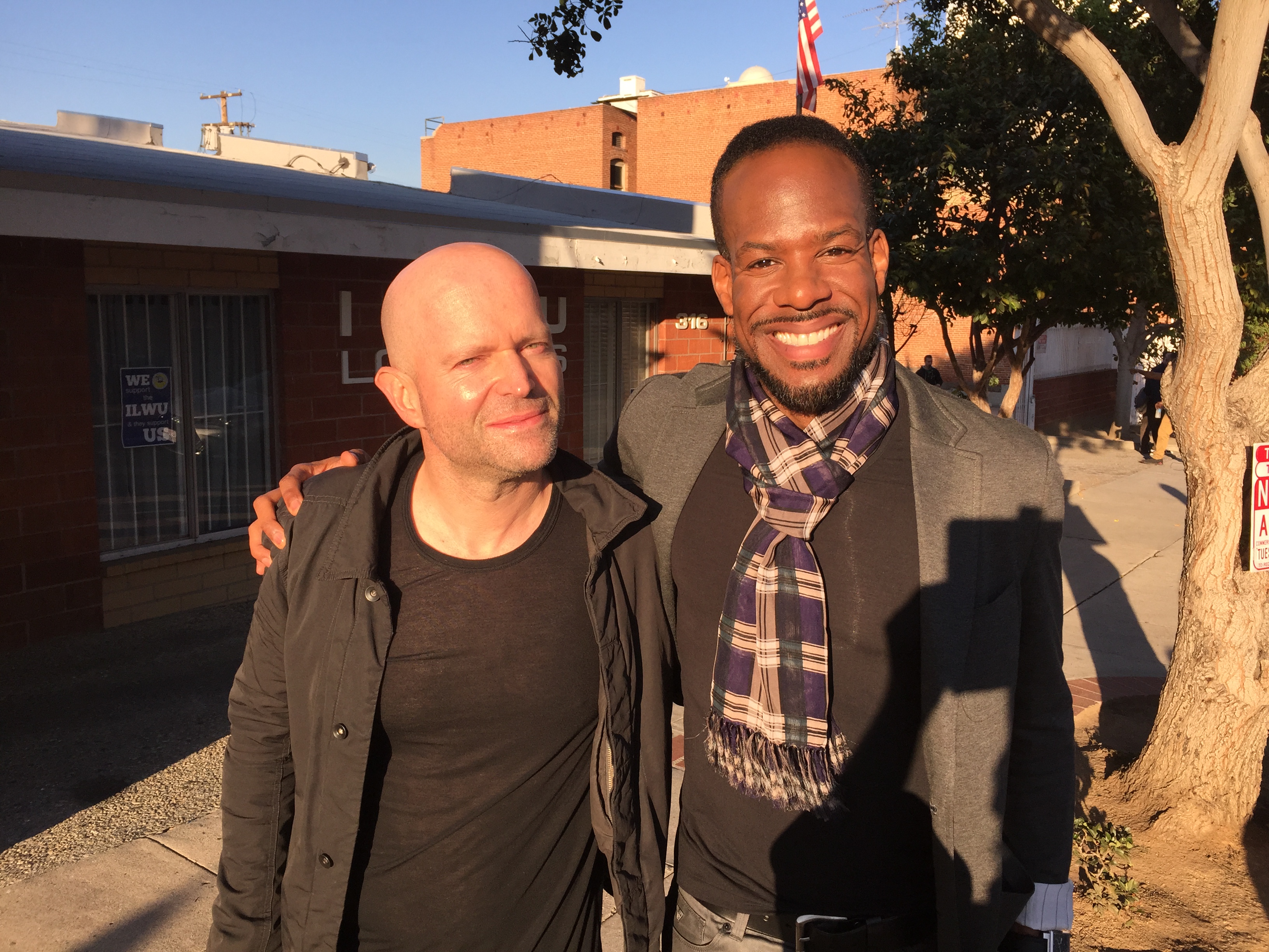 Michael Sandy with Marc Forster on the set of Hand of God.