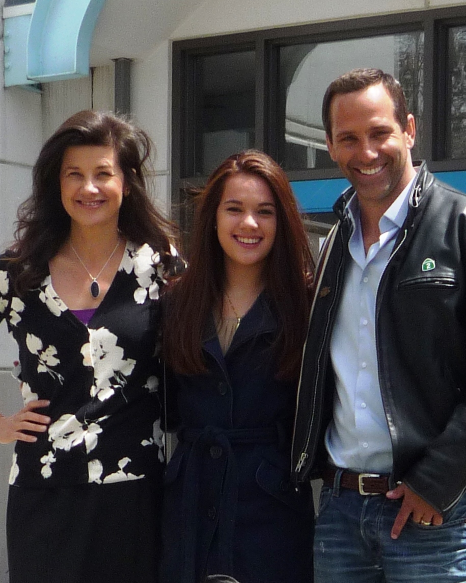 Christine Mascolo with Daphne Zuniga and Chris Bruno on the set of 