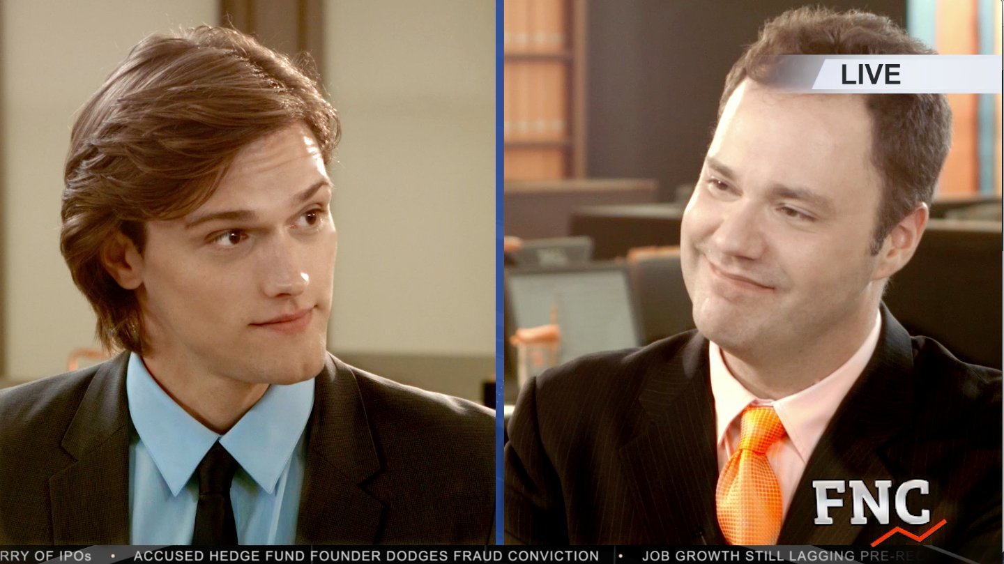 Hartley Sawyer and Wilson Cleveland in the newsroom drama, 