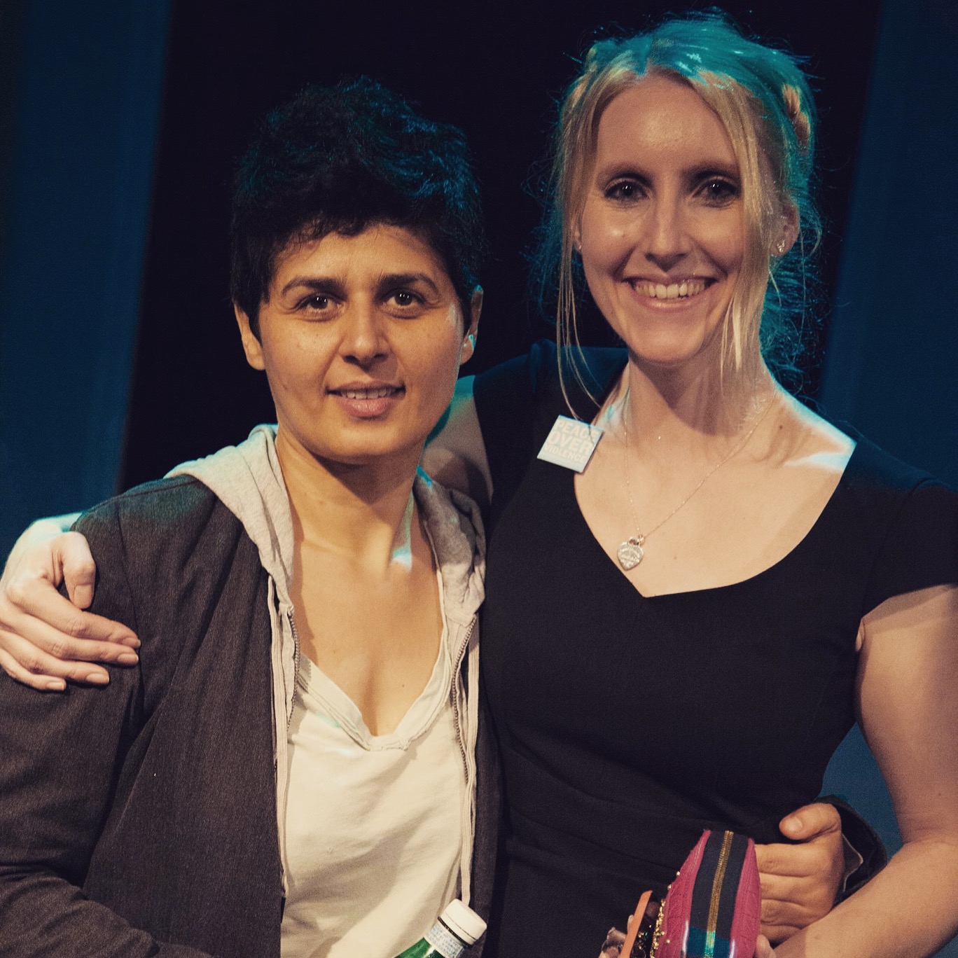 Lindsay Lucas-Bartlett and director Nino D. Gordeli after the 2015 VDAY event of The Vagina Monologues in Hollywood.