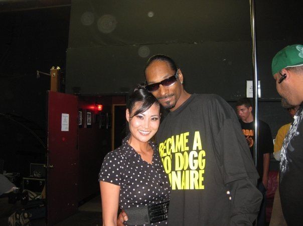 Janet Cho on set with Snoop Dogg