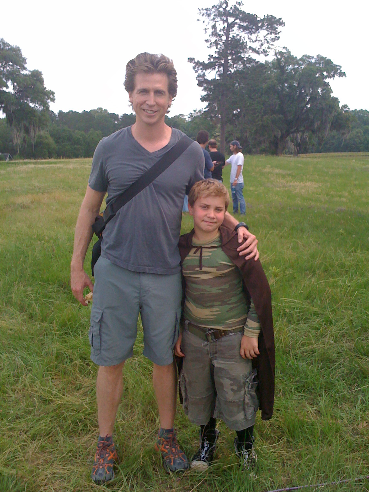 Josh Meyers with Kennon on the set of 